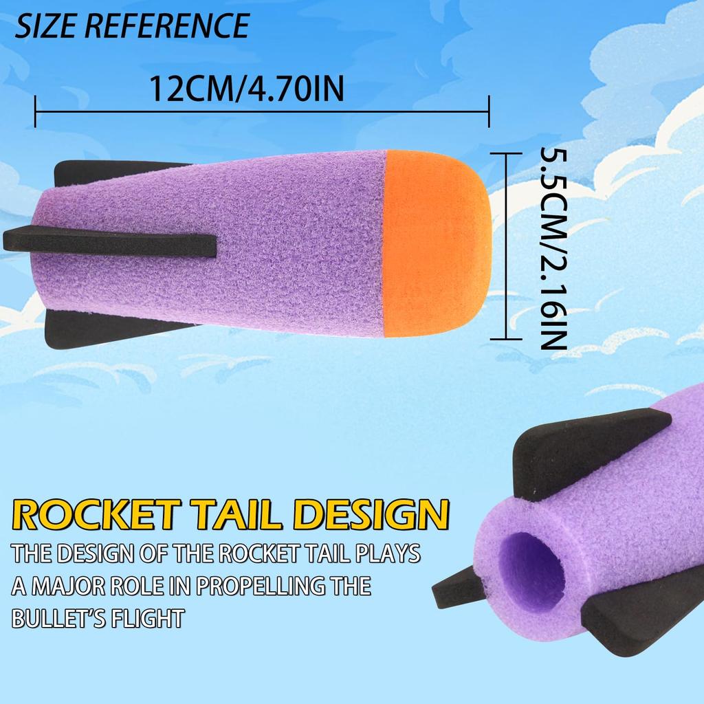TORMEN Nerf Compatible Missile Refill Rocket Darts, Set of 3, Foam Bullets for Launchers, for Toy Projectiles (Purple)