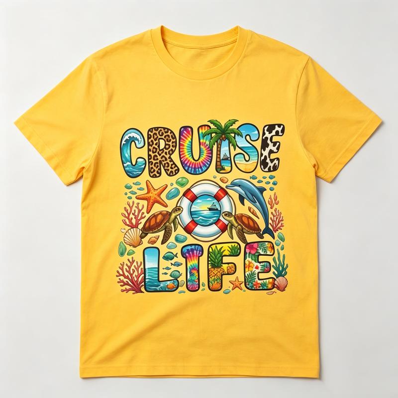 Cruise Life T Shirt Unisex Tropical Vacation Sea Turtle Dolphin Print Casual Cotton Short Sleeve Y2k Top Harajuku