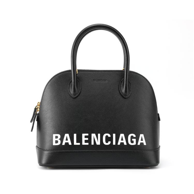 Balenciaga Ville Logo Print Leather Shell Bag Women Shoulder Bag Black 550645-0OTNM-1090