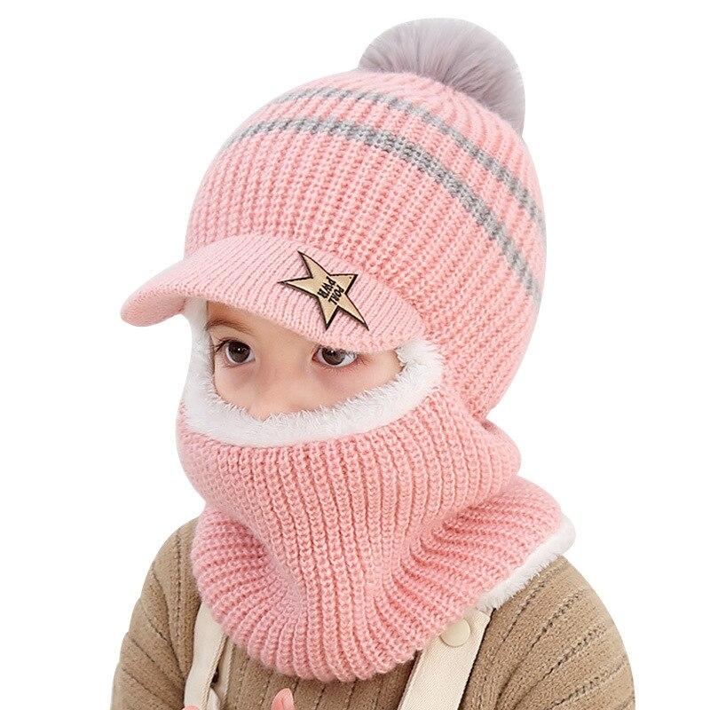 Children Hats Winter Crochet Hat Scarf One Piece Kids Caps Girls Pompom Baseball Cap Baby Hat 
