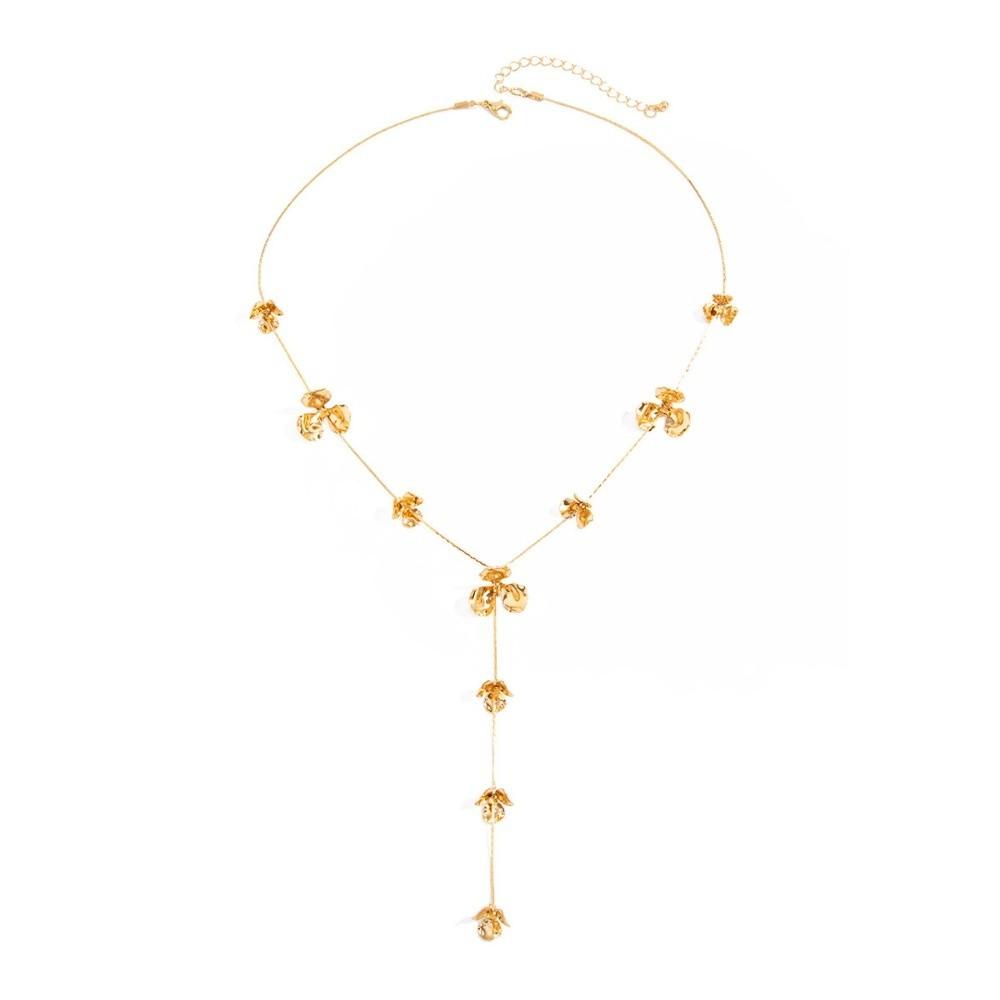 Gold Flower Pendant Necklace Punk Flower Tassels Earrings Vintage Y-shaped Chain Necklace  Women