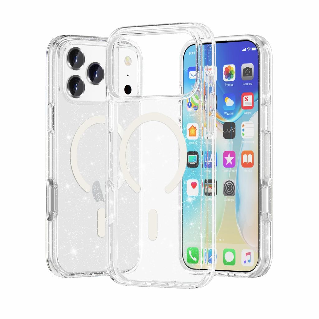 Магнитный чехол для мобильного телефона iPhone18ProMax подходит для Apple 18Pro Terminator прозрачный с блестками чехол MagSafe.