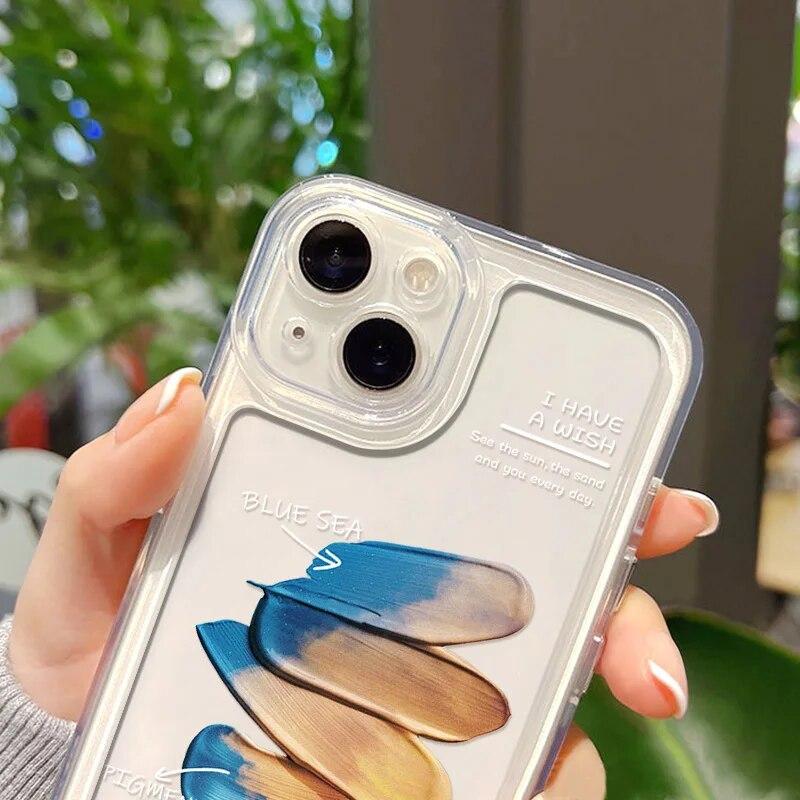 Чехол для iPhone 15 Pro, силиконовый чехол для iPhone 13, чехол для iPhone 14 12 11 Pro Max XR XS X 7 8 SE, масляная живопись, прозрачный чехол