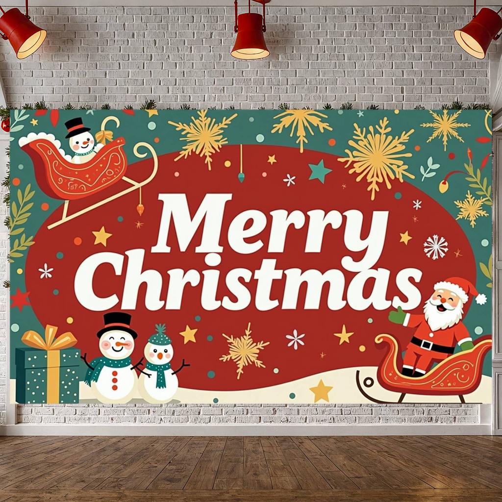 Xmas Decor Banner Snowflake Design Christmas Party Banner Christmas Banner Snowman For Photo Backdrop Winter Celebration Xmas