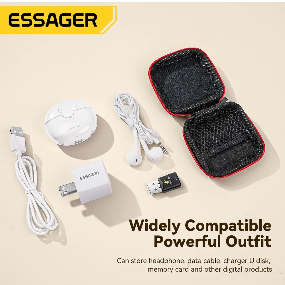 Essager Мини-сумка для наушников, цифровое зарядное устройство, сумка для хранения наушников, USB-кабель для передачи данных, USB-диск, органайзер для карт памяти, сумка для переноски