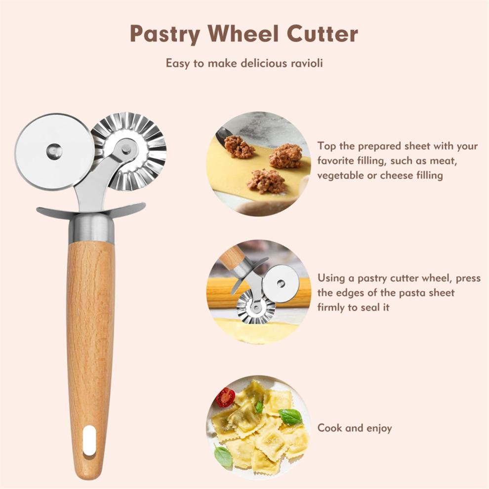 Pasta Cutter Wheel - Fluted Pastry Cutter Double Wheel Ravioli Cutter