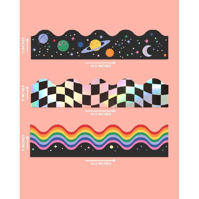 xo, Fetti Outer Space Bulletin Board Trim Set, 72 feet, 60 Pieces | Chalkboard Border, Classroom Decorations, School Planets Sign, Science Banner,