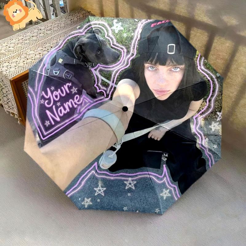 1 шт. Автоматический складной зонт - Узор с индивидуальным именем Billie Eilish, Портативная и складная конструкция с 8 спицами, Рождественские и Дни рождения Подарки