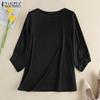 ZANZEA Women Fashion Casual O-neck 3/4 Sleeve Solid Color Satin Blouse Shirts
