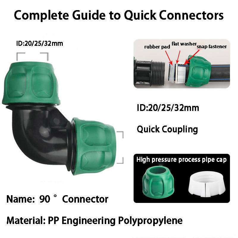 2pcs PVC PE Pipe Quick Connector Agricultural Irrigation System Garden Sprinkler Water Pipe Fittings Valve Elbow 20/25/32mm