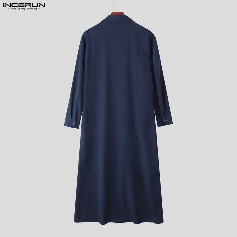 INCERUN Мужские рубашки-туники с отложным воротником, длинными рукавами, пуговицами, неровным подолом и высокими разрезами