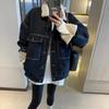 Small Fragrant Style Denim Jacket for Women Korean Style Casual Style Plus Velvet Thickened Lapel Jacket Cotton Coat