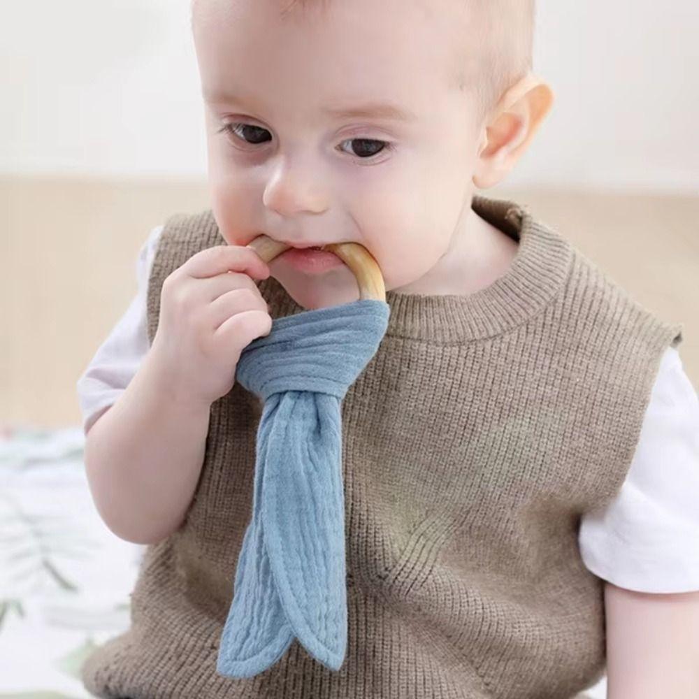 Natural Wooden Newborn Teething Ring Soft Chewing Appease Toy Baby Wooden Hand Grasp Toy  Sleep