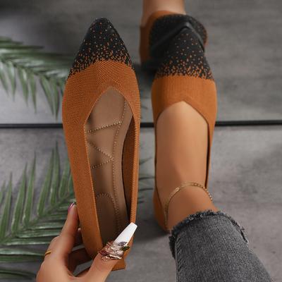 Женские туфли на плоской подошве, цветные вязаные туфли-лоферы, женские туфли с острым носком, повседневные дышащие балетки для женщин на плоской подошве