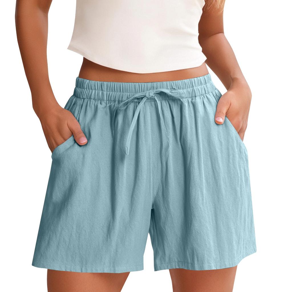 Women's Shorts High Waist Drawstring Knee Length Shorts Elastic Comfy Shorts With Pockets