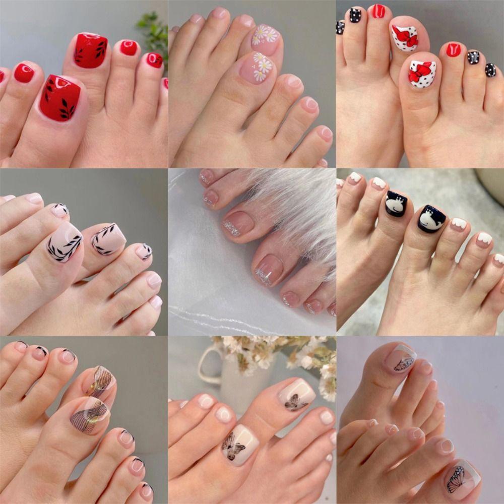 Girls Foot Nails Tips Toe Nails Full Cover Fake Toenails Short French