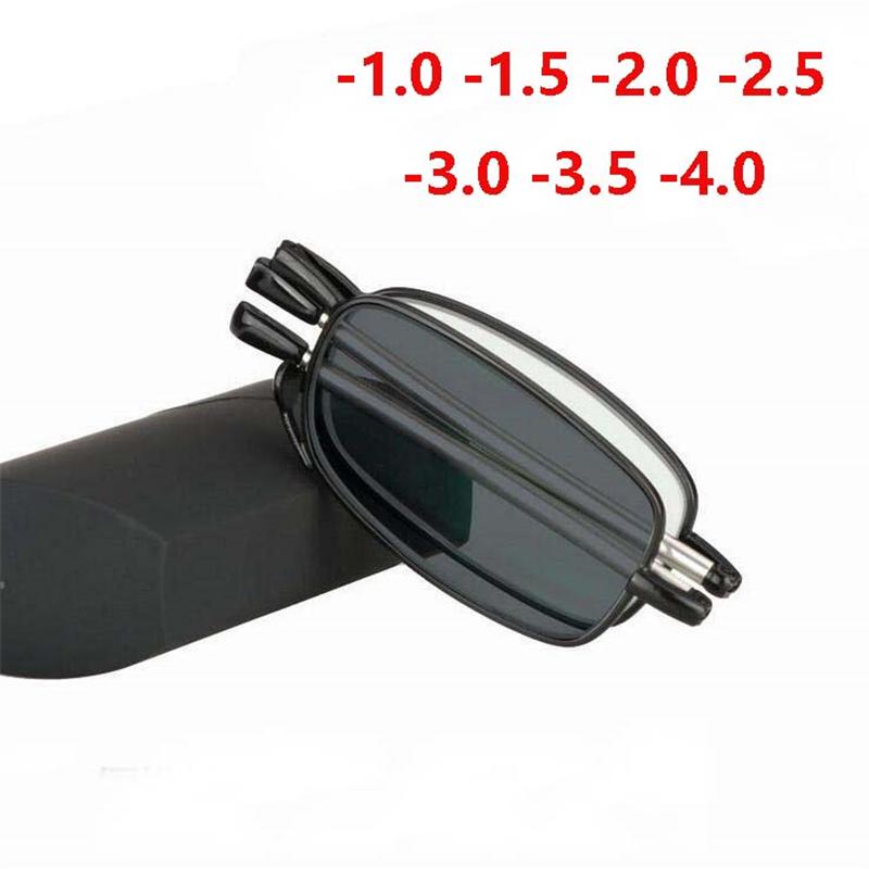 Mini Folding Myopia Photochromic Eyeglasses Men Women Metak Square Short-Sighted Eyewear De Grau 0 -50 -75 -100 To -4.0