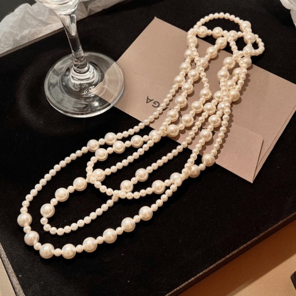 Simulated Pearl Long Necklace Multi-layered Sweater Chain Women's Necklace Jewelry Accessories