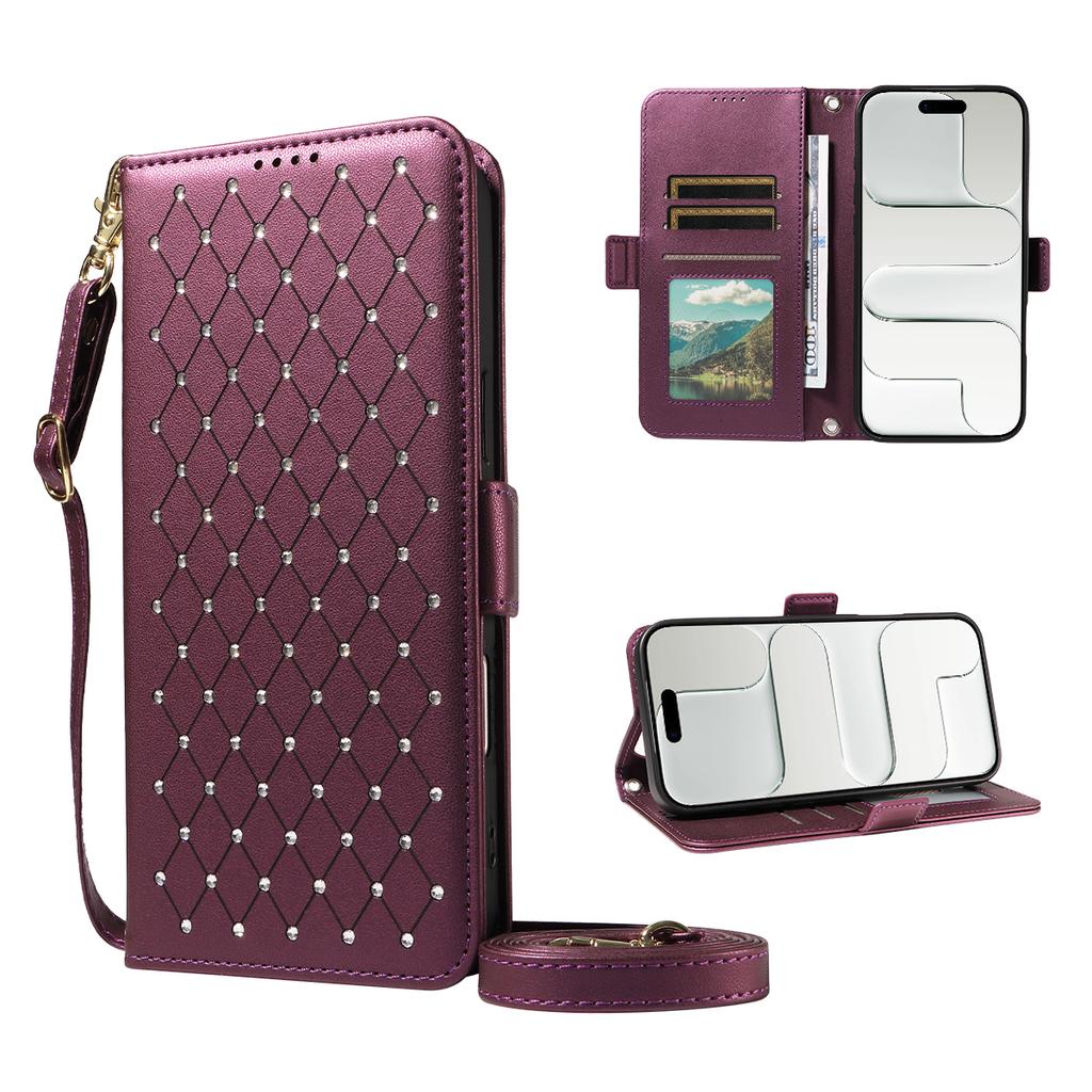 Crossbody Cards Solt Wallet Flip Leather Bling Phone Case for iPhone 17 Pro Max 16 Plus 15 14 13 12 11 Diamond Lanyard Bag Cover