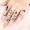 Vintage Cutout Black Zircon Ring Set Women Punk Elephant Knuckle Ring Set Party Jewelry