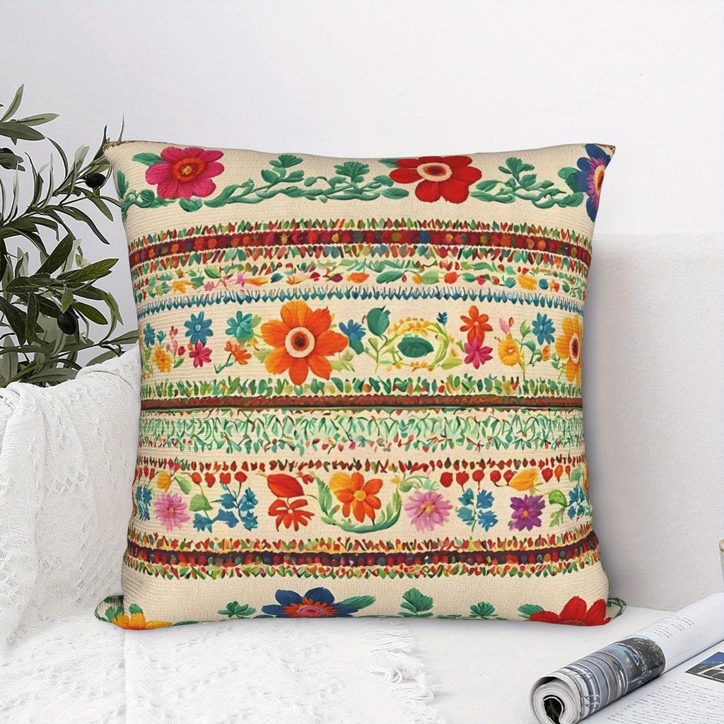 Boho Mexican Floral Throw Pillow Cover Vintage Ethnic Floral Print Decorative Cushion Case For Home Sofa Couch