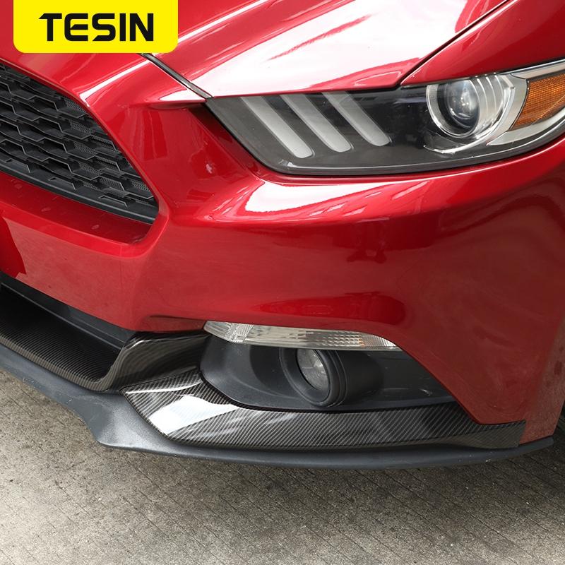 TESIN Car Sticker For Ford Mustang 2015 2016 2017 ABS Carbon Fiber Front Bumper Surround Decoration Cover Exterior