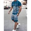 New Casual 3D Digital Printed Short Sleeved Shorts Comfortable Set for Men, 2-piece Set, Fashionable, Lightweight, Breathable
