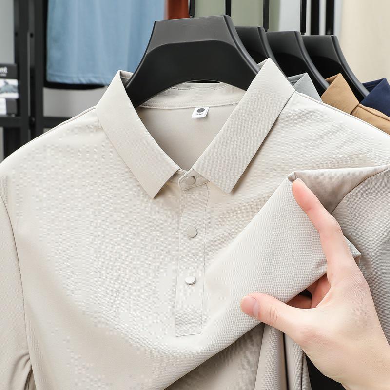 Мужская летняя рубашка-поло в стиле business casual из ледяного шелка с эластичной тканью, не требующей глажки