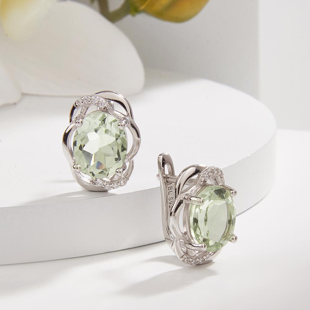 Легкий роскошный модный дизайн, серьги-кольца с натуральным зеленым аметистом, женский подарочный набор на годовщину Черной пятницы, серебро 925 пробы
