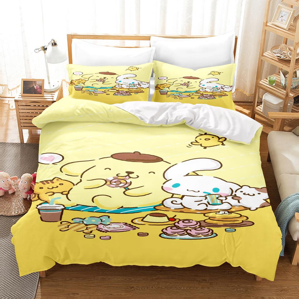 Pompompurin Sanrio 3-Piece 1 Пододеяльник Один Комплект Постельного Белья Comforte Luxus Изысканный Подарок на День Рождения 100% Полиэстер Домашний Декор