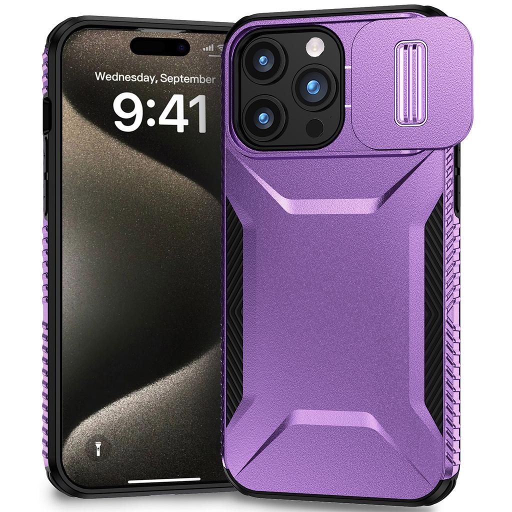 Чехол для iPhone 15 Pro, противоскользящий, из ПК+ТПУ, с выдвижной защитой камеры