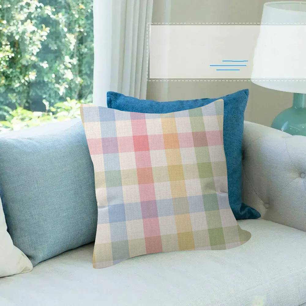 Stripe Plaid Throw solid color Pillow Covers Cartoon Sofa Decorative Home Doublesided Printing Short Plush Cushion Cover