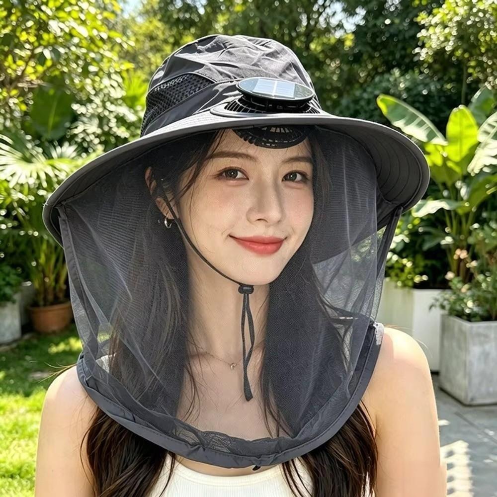 Quick-Drying Fisherman Hat UV Protection Mosquito Head Net Hat New Solar Fan Hat Summer