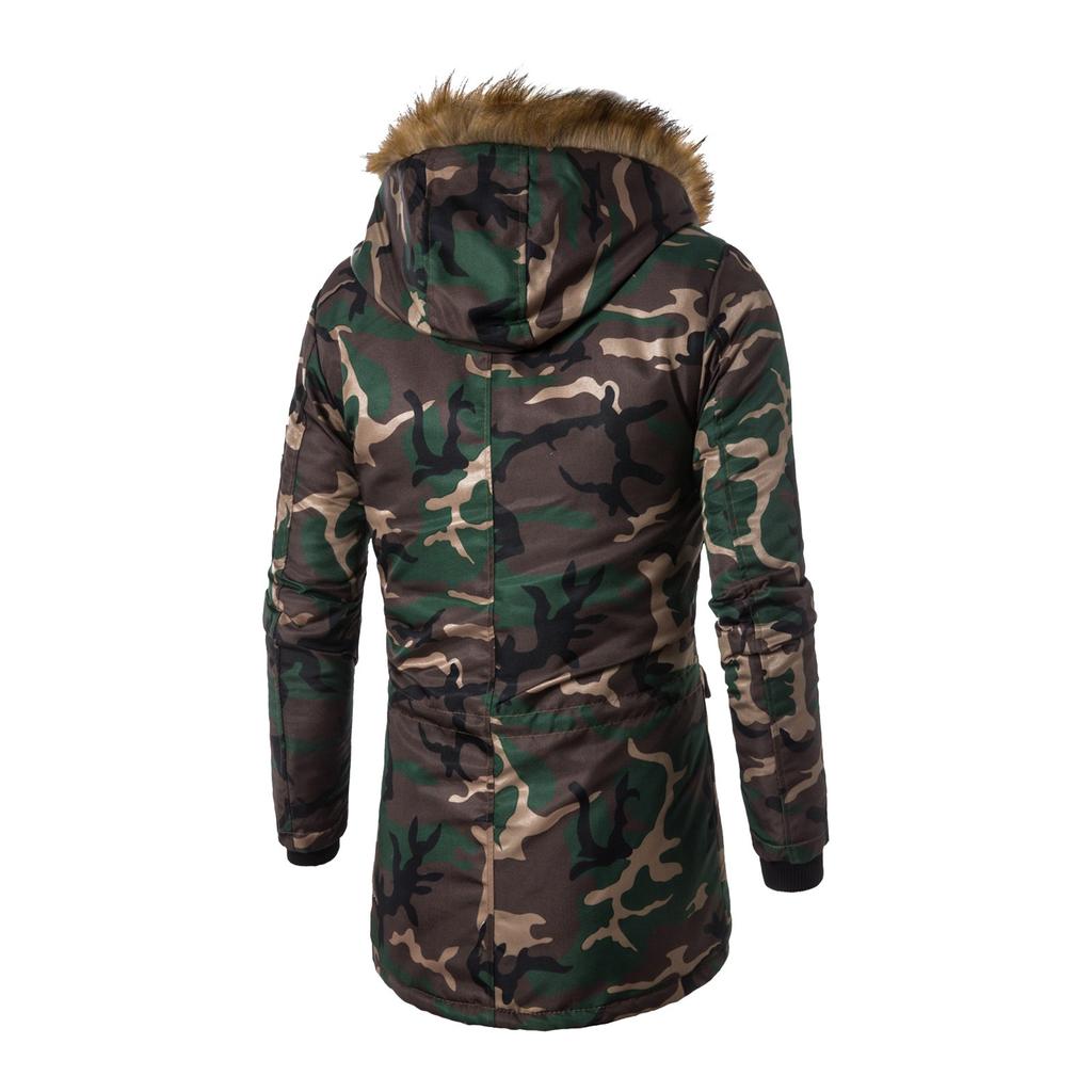 Новое мужское свободное повседневное хлопковое пальто с камуфляжным принтом и утолщенным капюшоном
