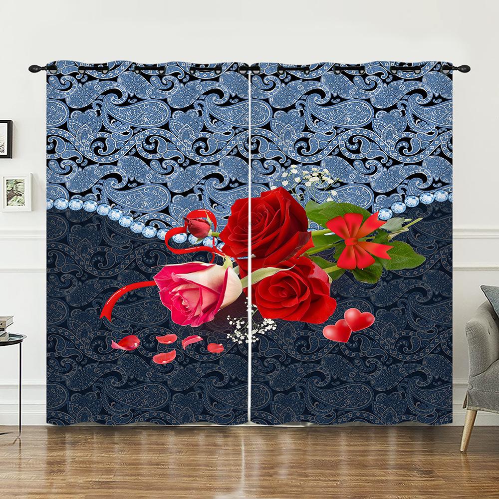 Curtains Rose Retro Deer Curtain Digital Printing Blackout Curtain No Punching