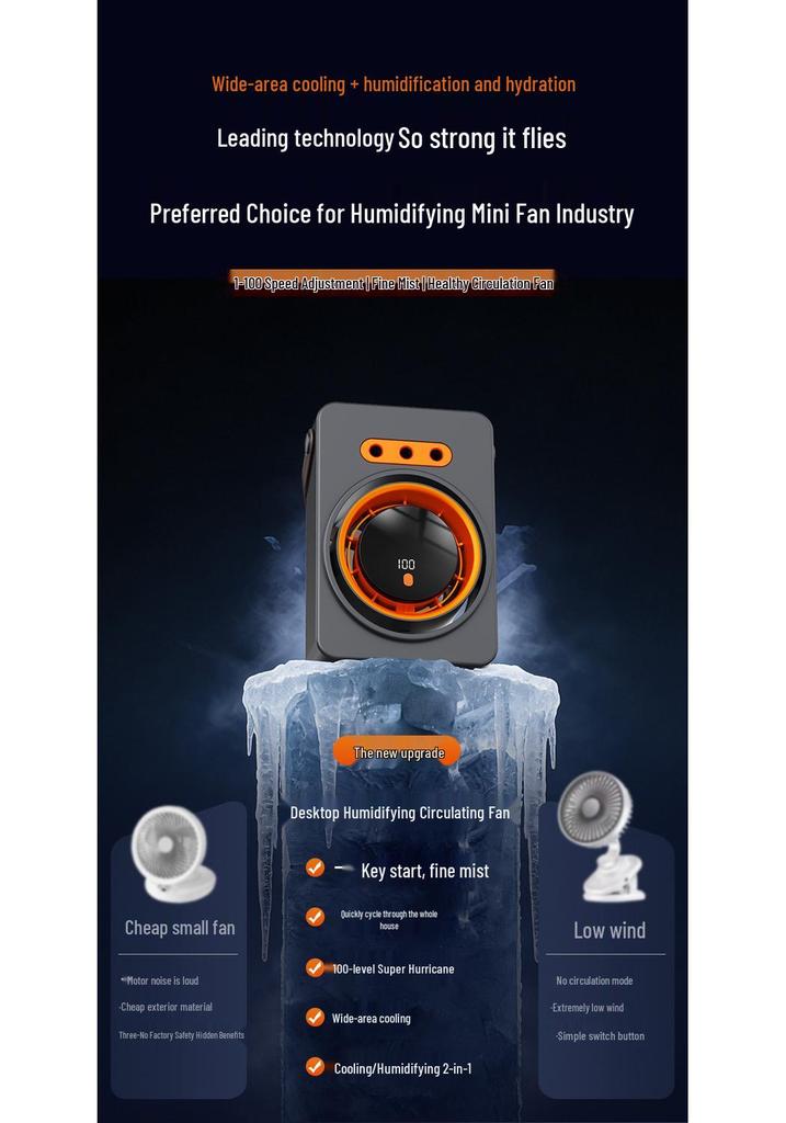 100-Speed Desktop Fan with Timer & Light for Home/Office