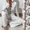 Heart Print Jacquard Long-Sleeve Pajama Set for Women