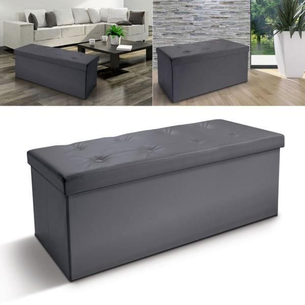 Banc avec coffre rangement pliable - Gris - 76 x 38 x 38 cm