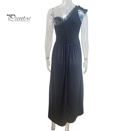 Женское вечернее платье на одно плечо с рюшами и плиссировкой с высокой талией, однотонное трапециевидное платье без рукавов с большим подолом для выпускного вечера, коктейльное платье макси, бальное платье