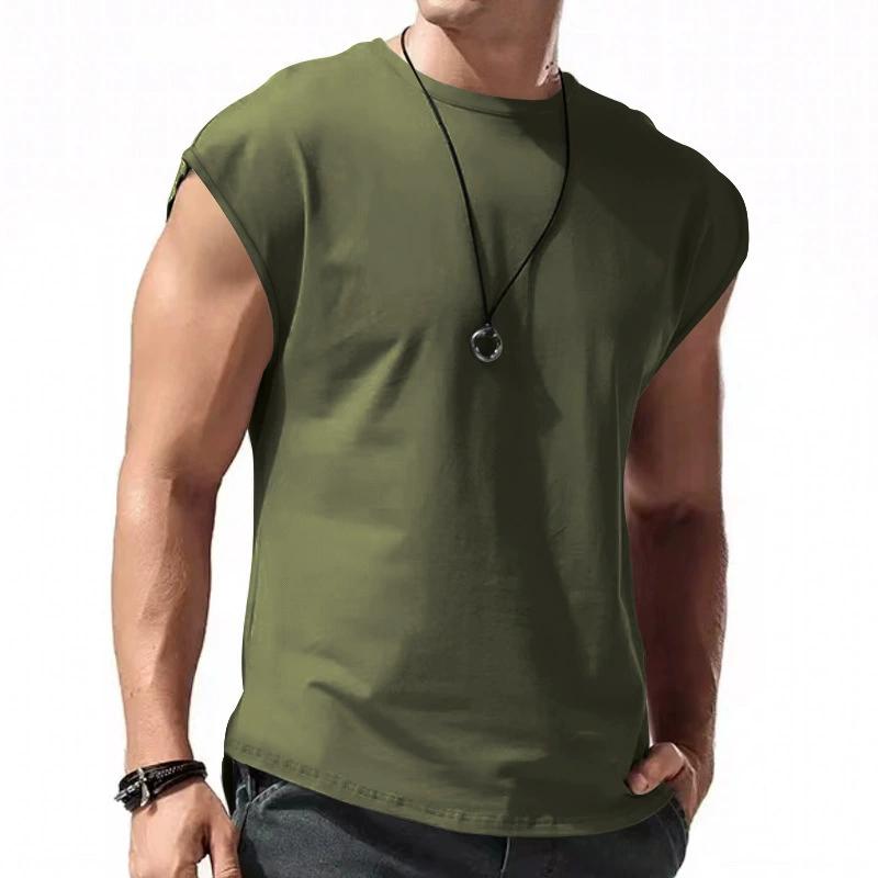 Men's Summer Solid Color Thin Section Sleeveless T-shirt Youth Round Neck Casual Loose T-shirt
