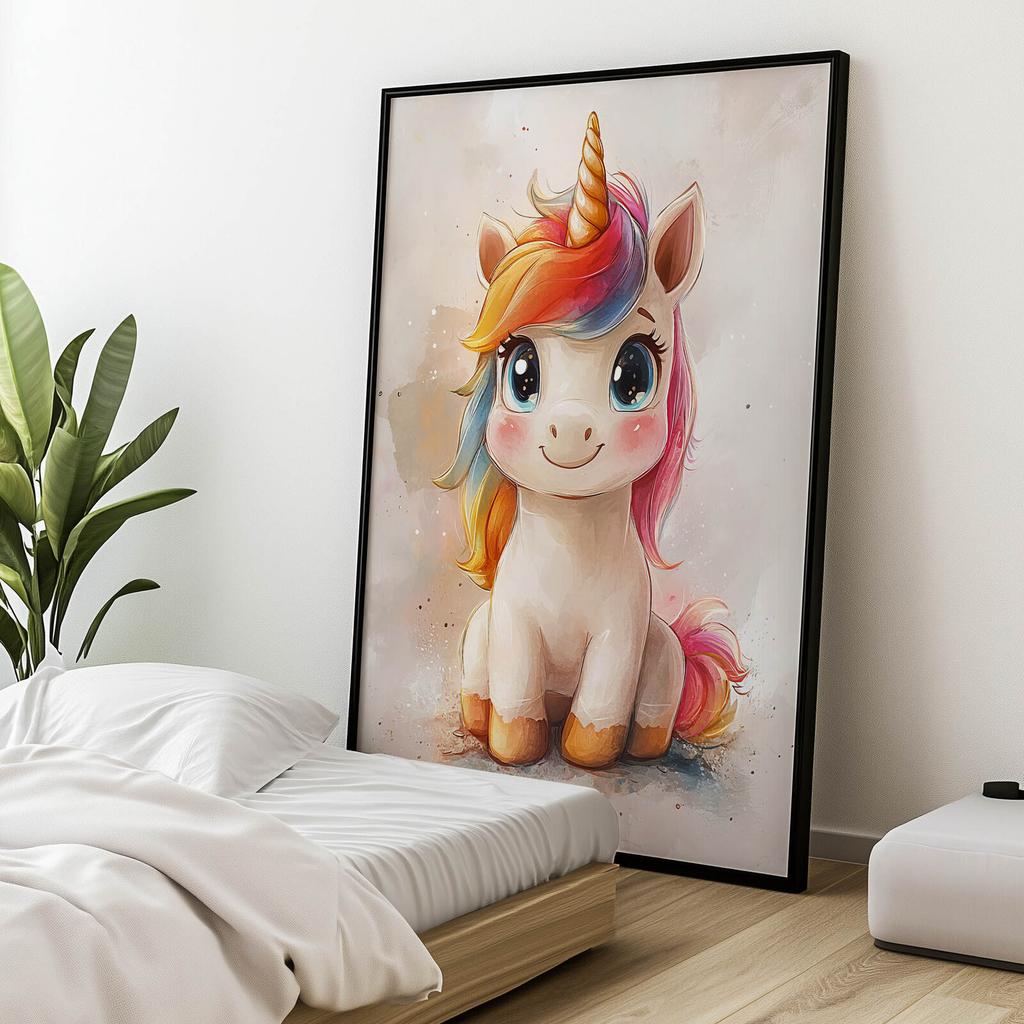 Uroczy Jednorożec W Bajkowym Stylu Uroczy Jednorożec W Bajkowym Stylu, 50X70 Cm, Bez Ramy, Papier Matowy 230 Gsm