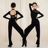 Костюм для национальных стандартных танцев, одежда для девочек, одежда для латиноамериканских танцев, черные топы, брюки, длинные рукава, тренировочные костюмы для бальных танцев, комплект