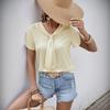 Женские модные повседневные летние весенние однотонные блузки и рубашки с короткими рукавами с принтом