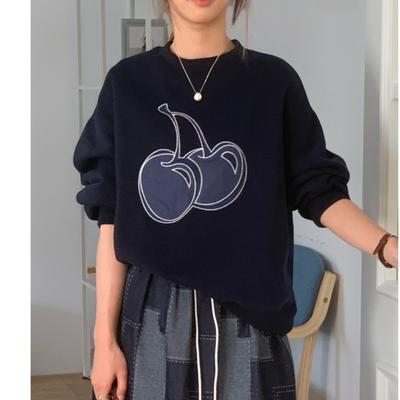 Новые женские худи и свитшоты с вышивкой фруктов, с принтом, с длинным рукавом, осенние базовые топы, футболка, новый пуловер