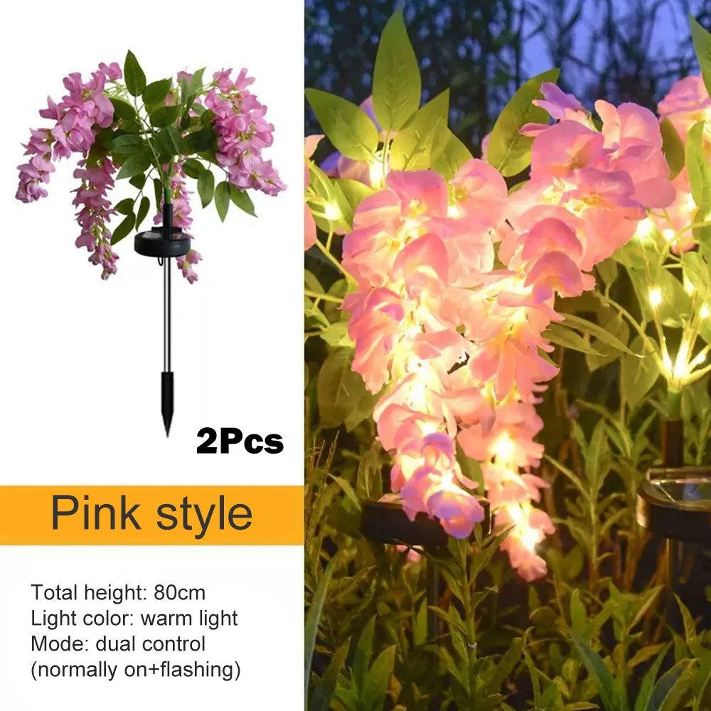 2X Solar Pathway Lights Artificial Wisteria Flowers Solar Light Outdoor Garden Lighting, LED Garden Solar Lights For Yard/Patio/Landscape/Walkway Path