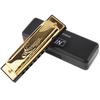 Gold/Silver/Blue/Black 10 Hole 20 Tone Blues Harmonica Keys ofC Mouth Organ with Black Storage Box