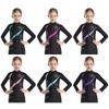 Girls Shiny Rhinestone Star Sports Top Contrast Color Long Sleeve Stand Collar Zipper Sweatshirt Gymnastics Wear