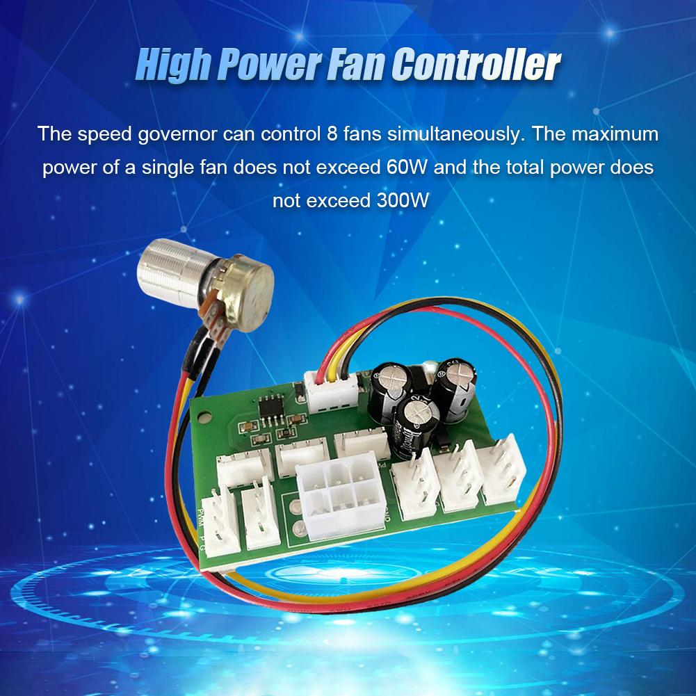 DC12V Fan Speed Controller 3/4-Wire PWM Fan Controller Board 8-Way High Power Standby 0.015A 25khz for Computer Case Fan