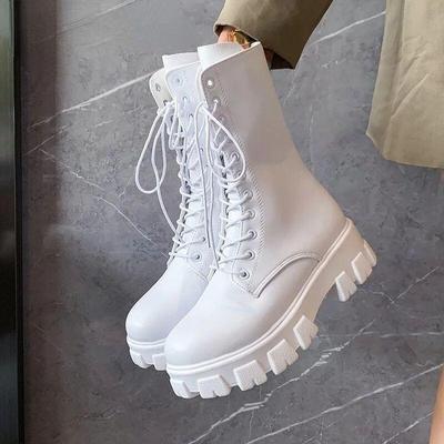 Осенние и зимние новые ботинки среднего размера, модные ботинки на молнии на шнуровке, Botas Mujer, спортивные ботинки martin на толстой подошве, повседневная женская обувь