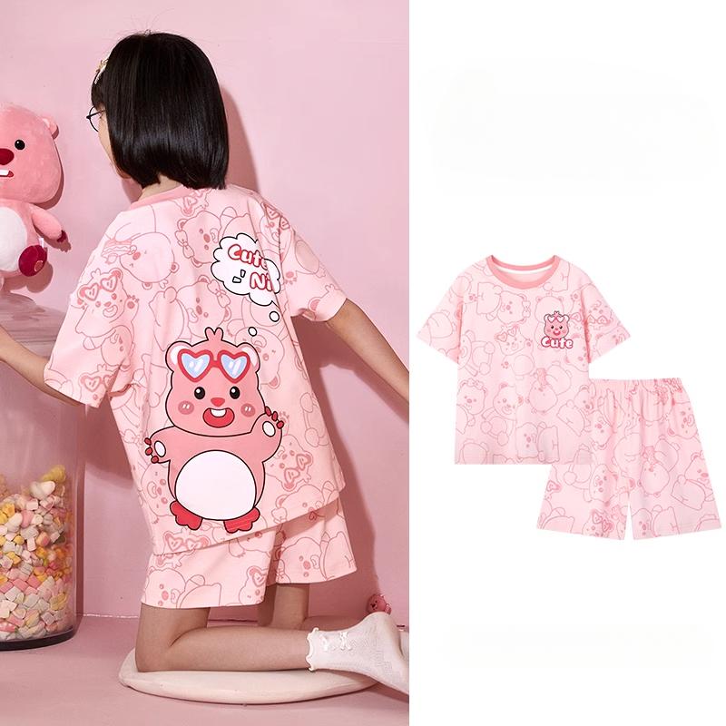 2025 MINISO Модный и милый мультяшный аниме-принт для мальчиков и девочек, пижамный комплект с короткими рукавами, летний детский комплект из 2 предметов: футболка + шорты